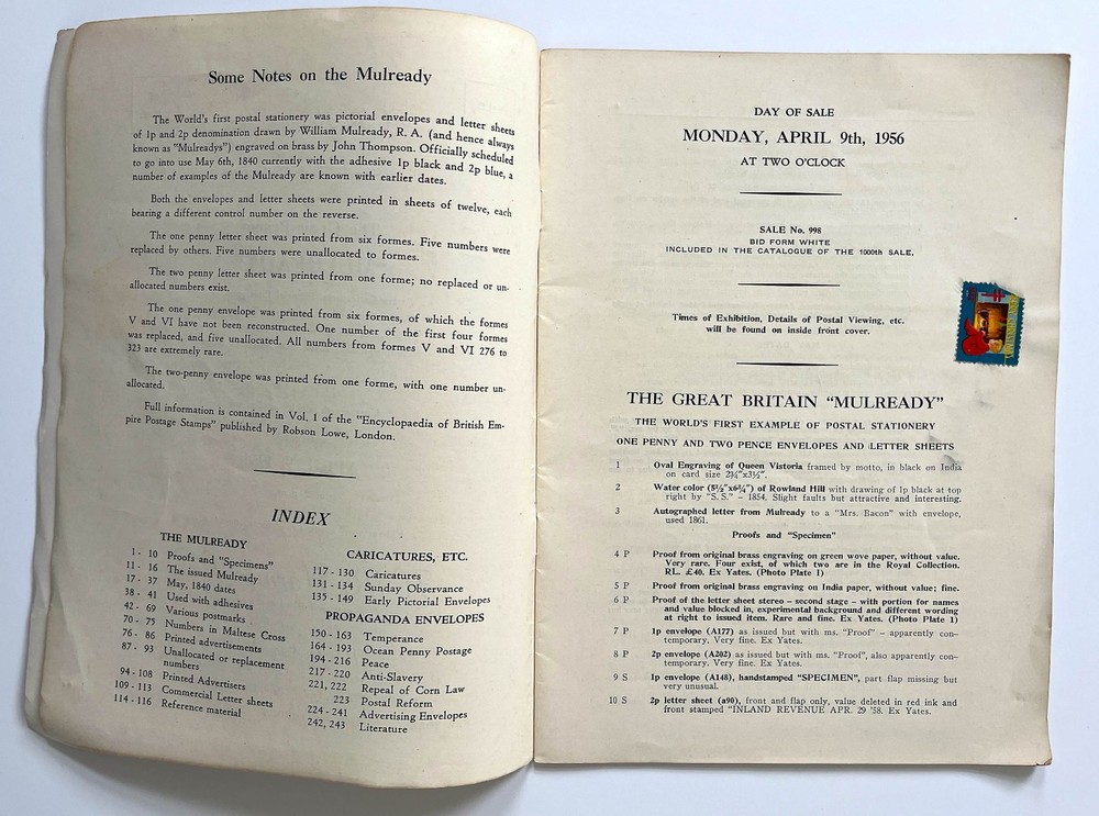 1956 Harmer Auction Catalog THE MULREADY SPECIALIZED COLLECTION 28 Pages Illus.