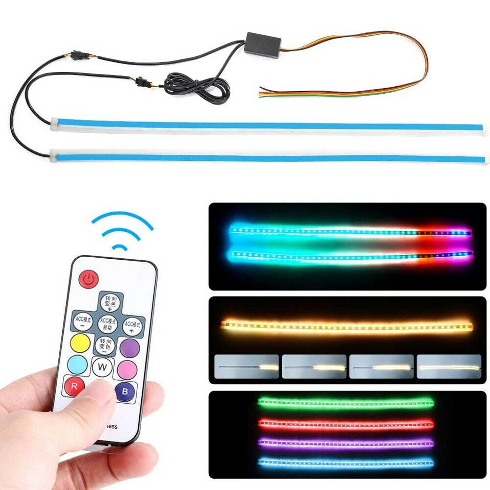 2X 60CM Remote Control RGB LED Strip Daytime Running Light Headlight Universal