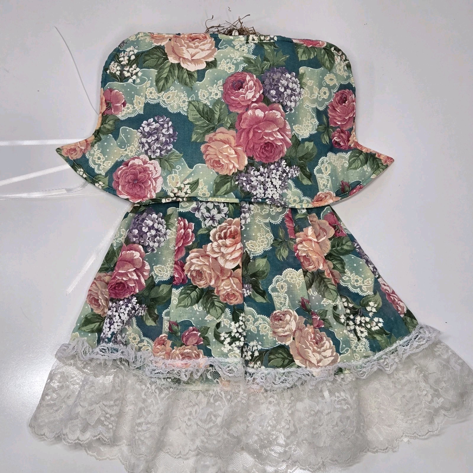 Vtg Hand Made Hanging Holy Angels Fabric Angel Floral Lace Fabric Christmas