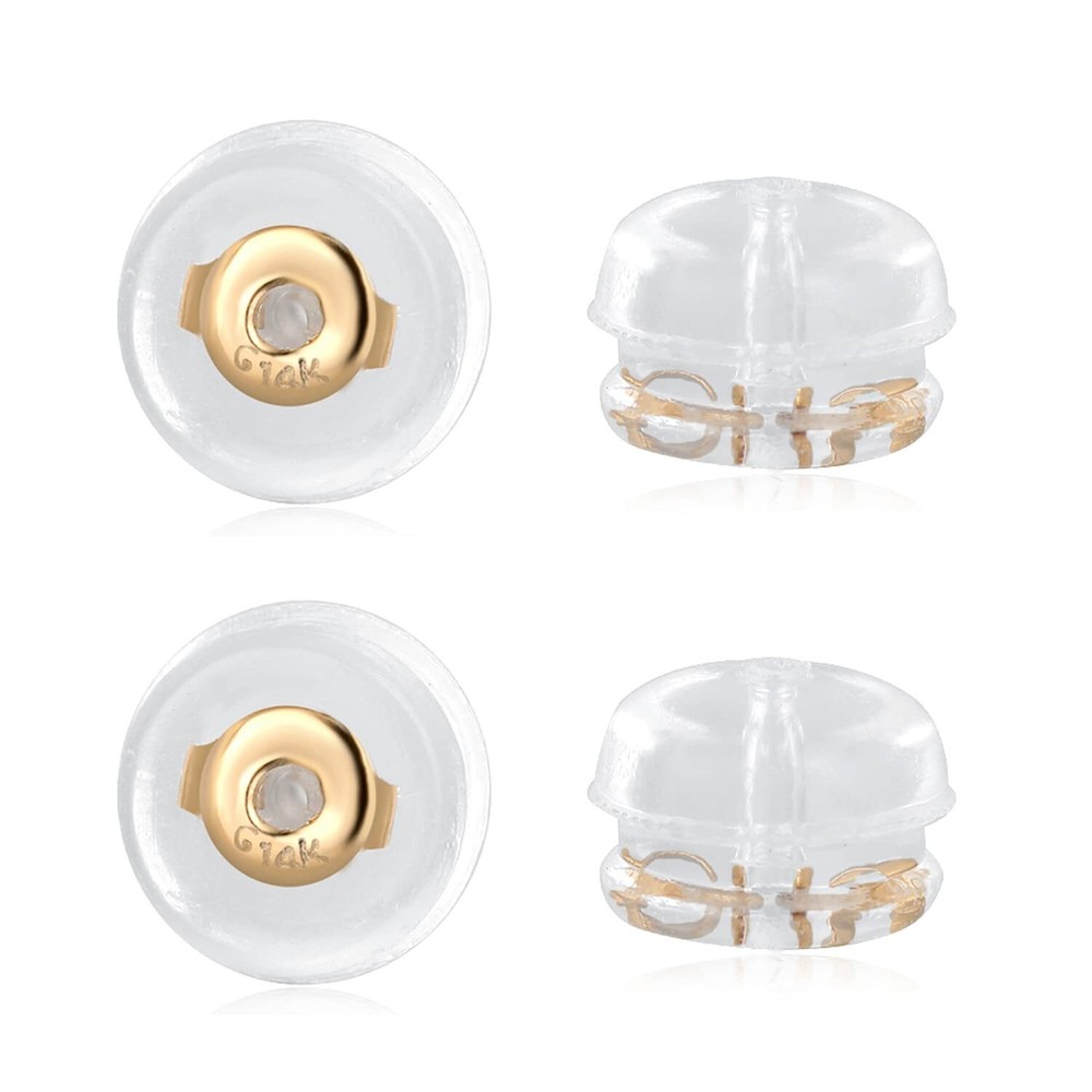 2 Pairs 14K Real Solid Gold Earring Backs Hypoallergenic Soft Clear Silicone ...