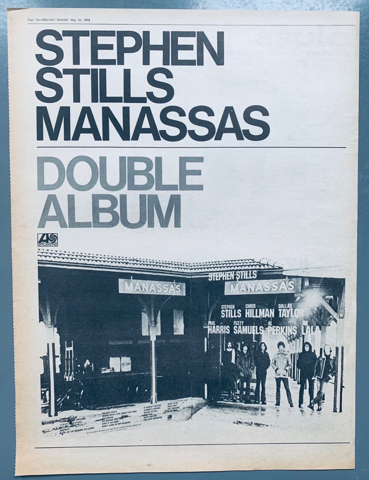 STEPHEN STILLS 1972 vintage UK POSTER ADVERT MANASSAS DEBUT ALBUM CSNY