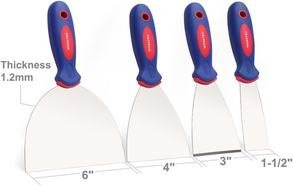 Professional-Grade 4-Piece Putty Knife Set - Ergonomic & Multi-Sized Blades