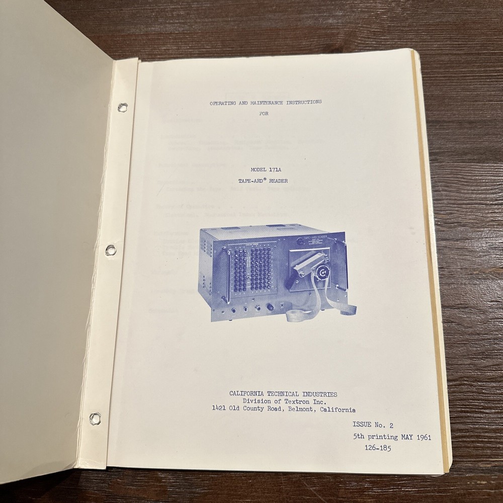 California Technical Model 171A Tape-ARD Reader Operating Instructions 1961