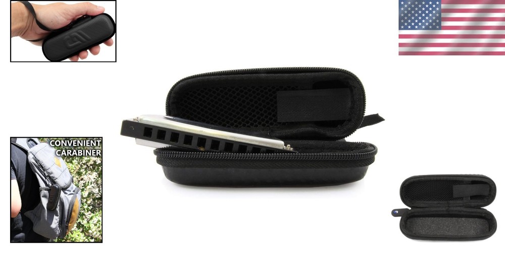 Sturdy Carbon Fiber Harmonica Case - Fits 4.5" Instruments, Zipper Closure