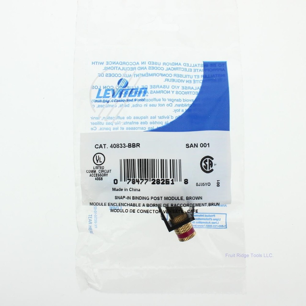 Leviton 40833-BBR Brown Quickport Stereo Speaker Binding Post Jack Red Stripe