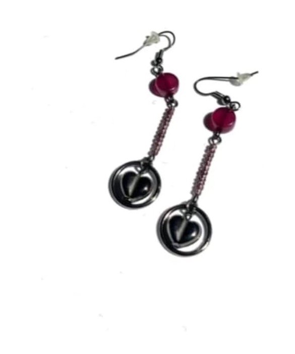 Heart Beaded Pierced Earrings Dangle