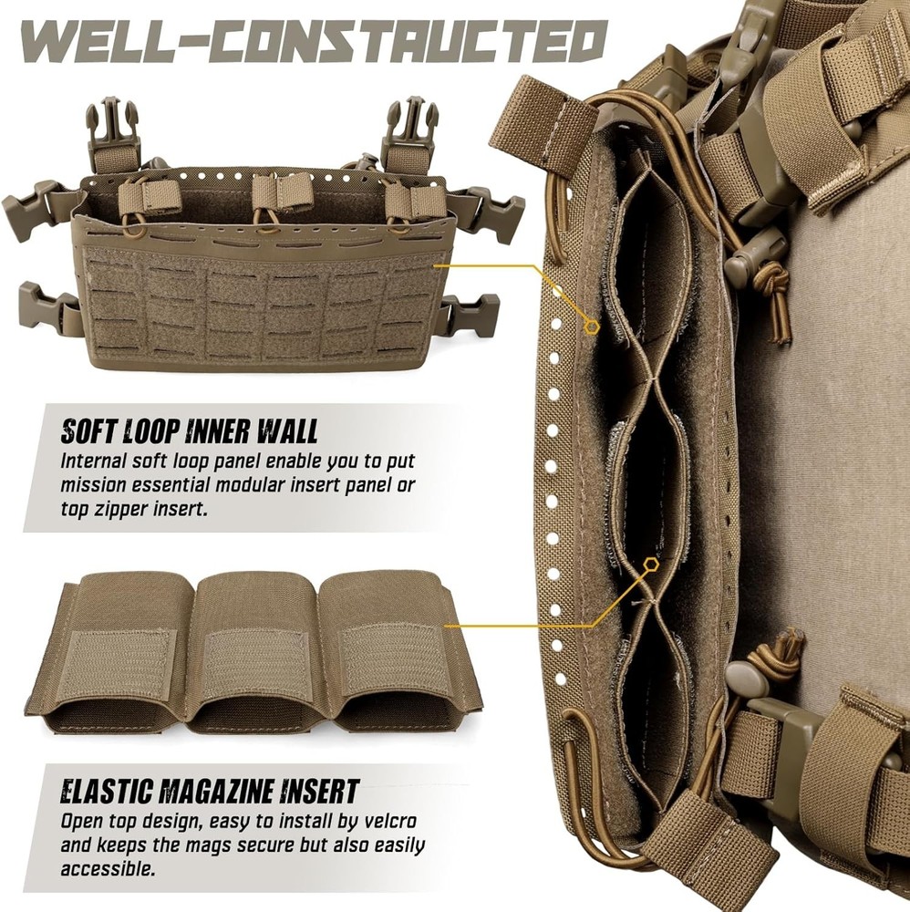 Lightweight Tactical Chest Rig with Triple Magazine Insert and MOLLE Features