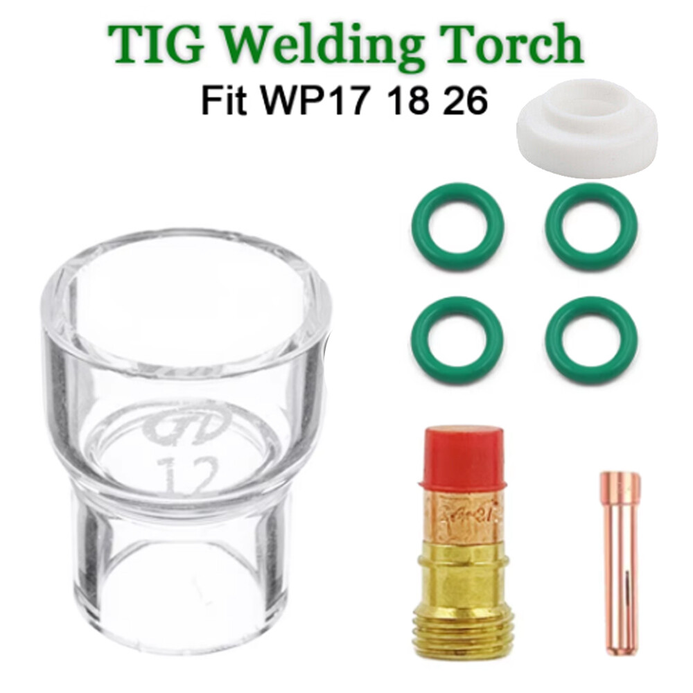 8x TIG Welding Stubby Gas Lens #12 Pyrex Cup Kit For Tig WP-17/18/26 3/32