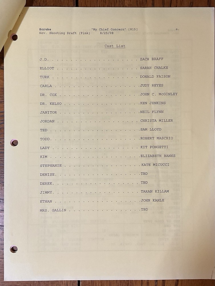 Original Scrubs Revised Shooting Draft Script Pages “My Chief Concern” #815 2008