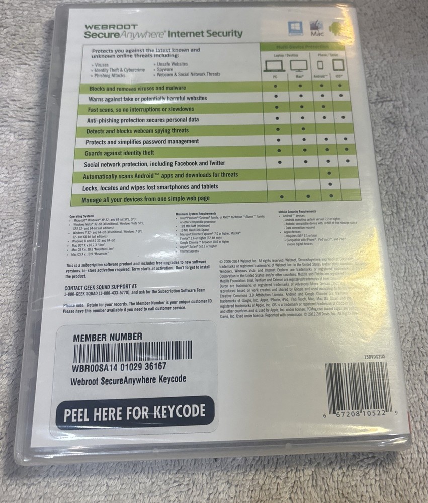 SEALED Webroot SecureAnywhere Advanced Security for PC, Mac & Mobile Devices New