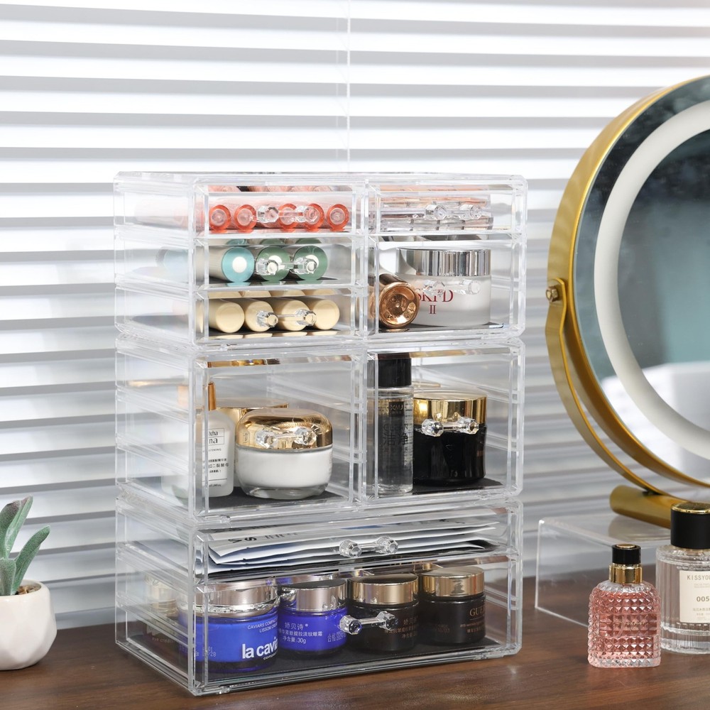 Cq acrylic Clear Stackable Storage Drawers,Plastic Makeup Organizer and Bathr...