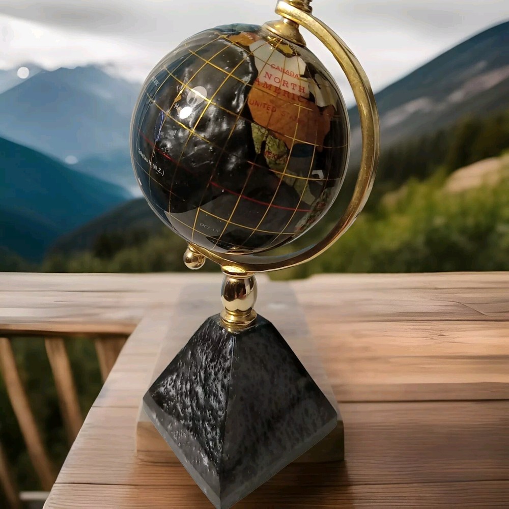 Vintage Desktop Globe With Pyramid Clock Stand