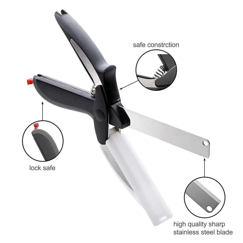 Stainless Steel Salad Scissors with Built-in Cutting Board Sharp Kitchen Tool