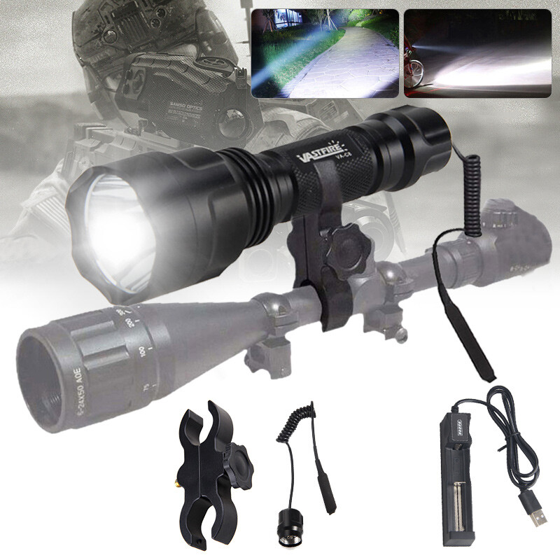 10000LM White Light 800 Yards LED Flashlight Torch Predator Hunting Scope Mount