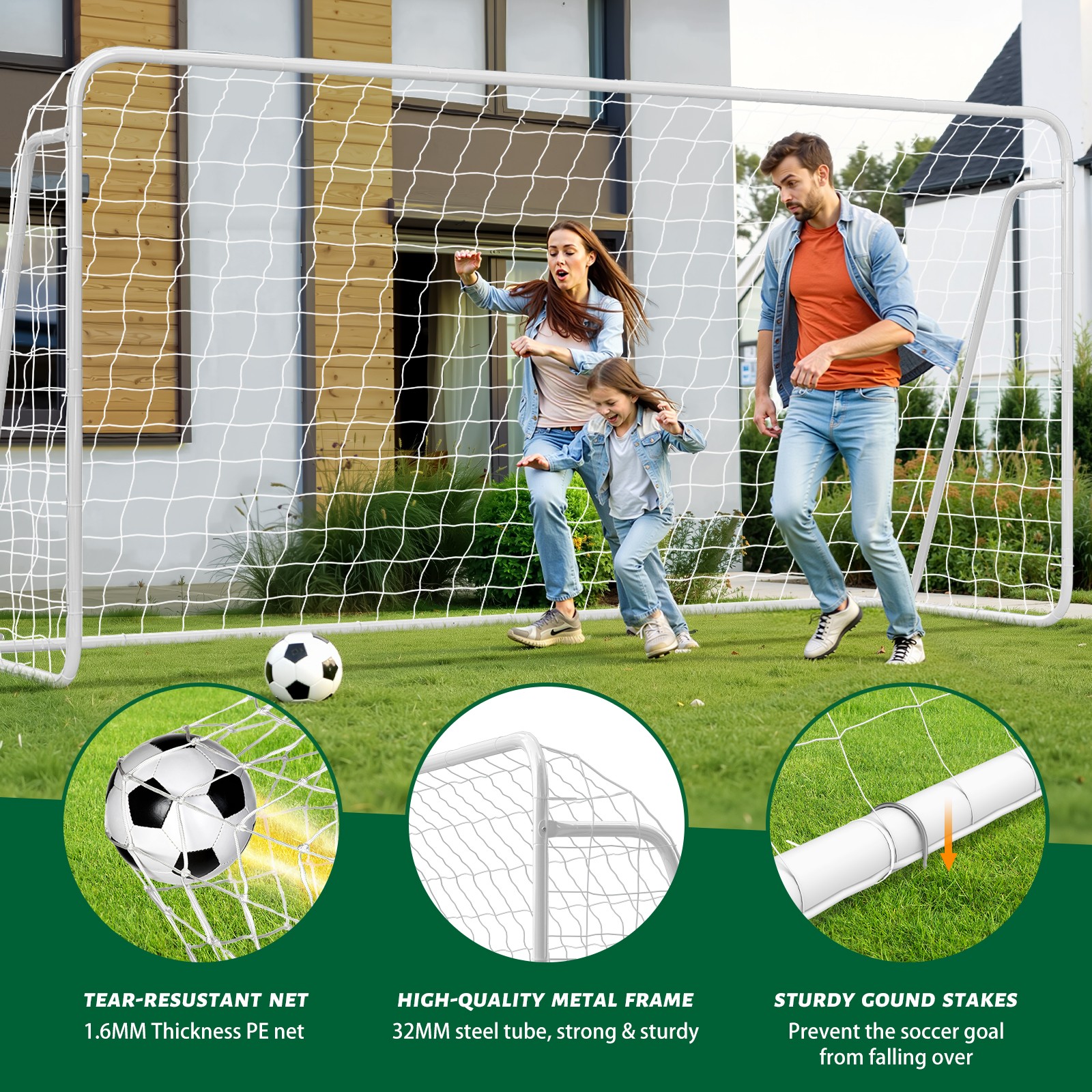 NAIZEA 12x6FT/16x7FT Soccer Goal 1.2"/ 2" Steel Soccer Goals & 6 Training Cones