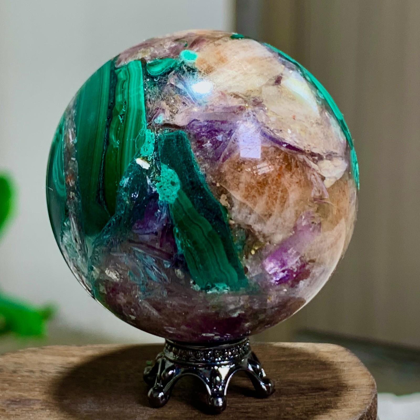 94G Newly discovered rare malachite purple mica symbiotic sphere restoration