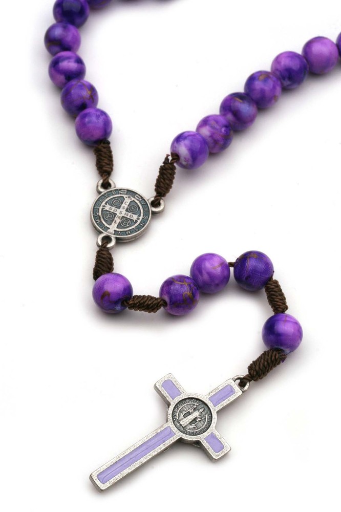 St Benedict Catholic Rosary Purple Beads on Strong Cord for Women