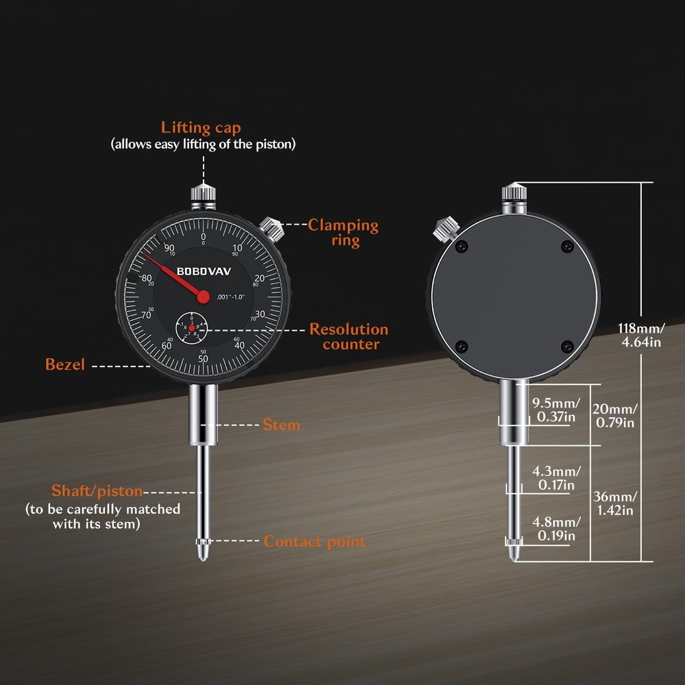 Dial Indicator with Magnetic Base Set, 0-1" Range & 0.001" Resolution, 3-Join...