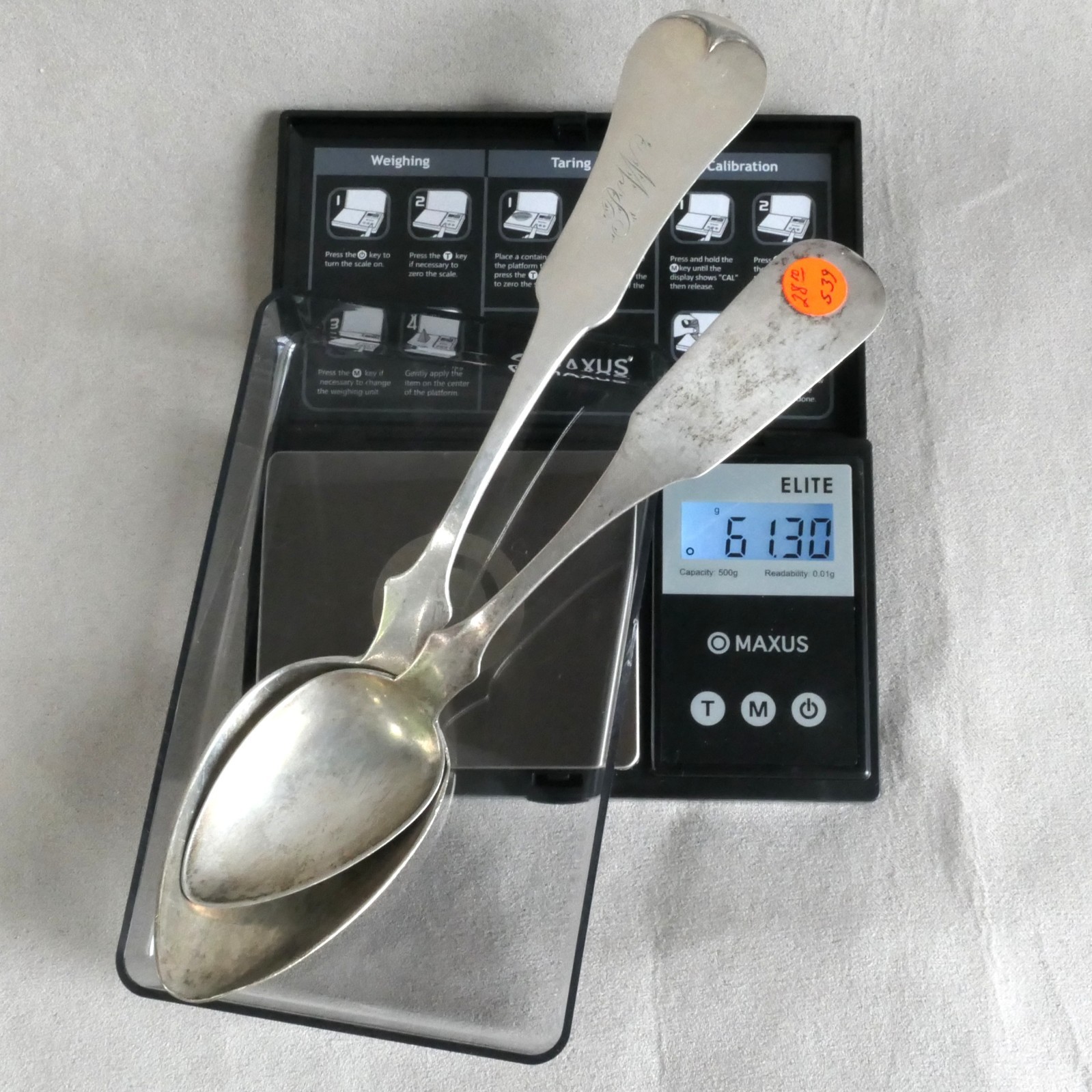 Two American Coin Silver Spoons J DRAPER  Cincinnati OH : 61.3g