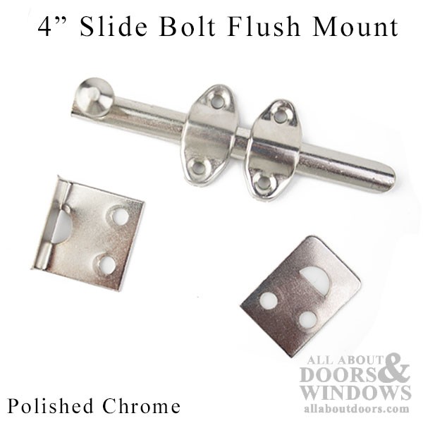 Slide Bolt - Flush Mount - 4 In Length - Polished Chrome