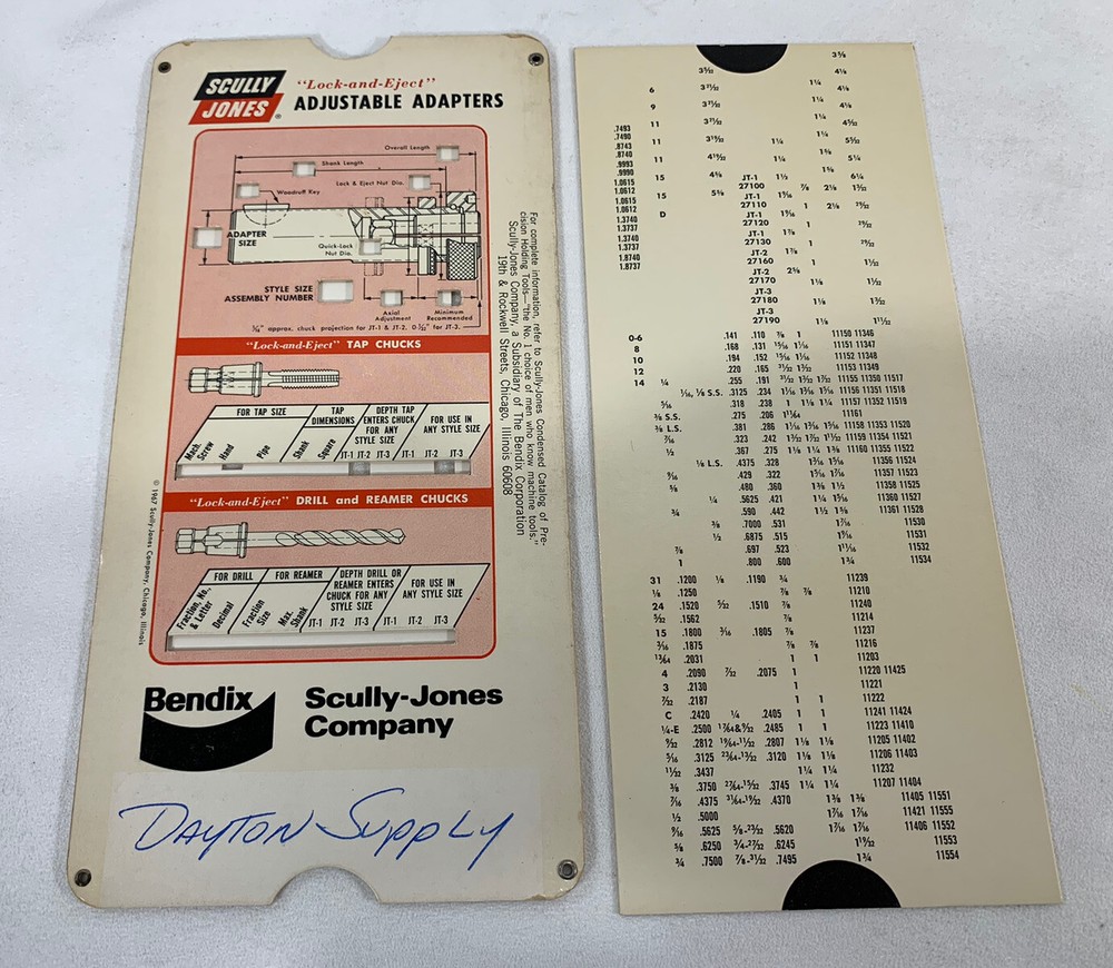 BENDIX Scully -Jones - Quick Lock Adjustable Adapters CALCULATOR Slide Chart