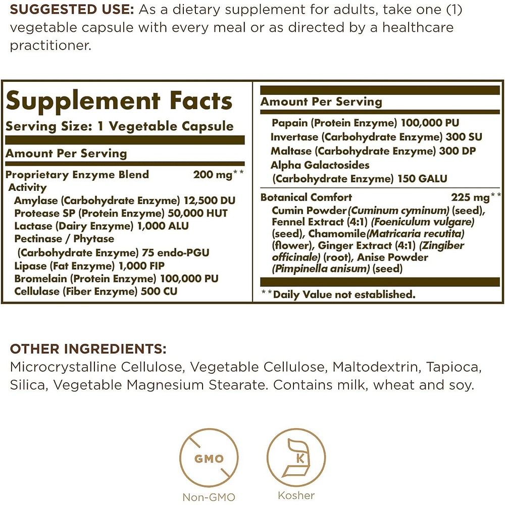Solgar Comfort Zone Digestive Complex,Enzymes4Digestive Process,90VegCaps