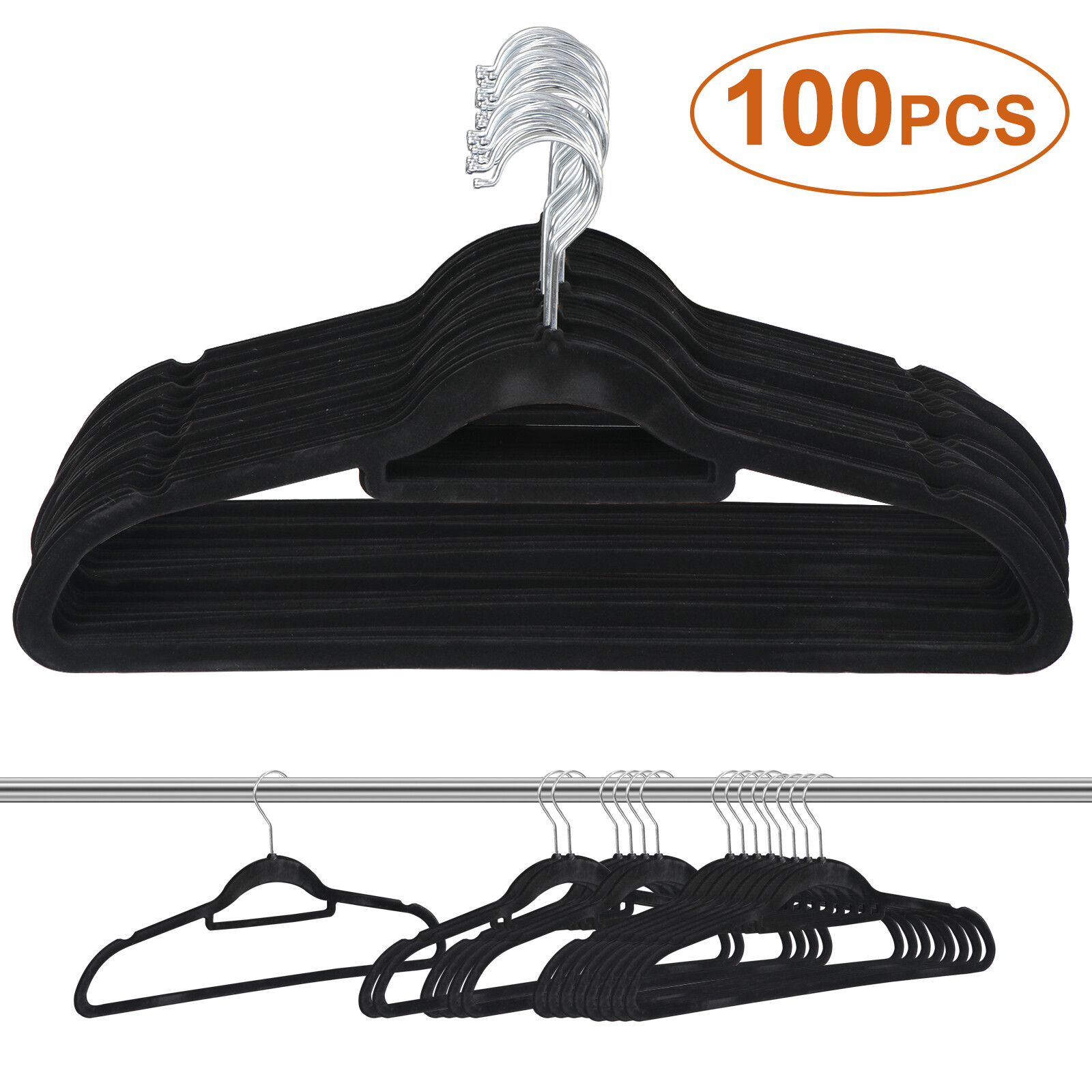 100/200/300/400 Pack Velvet Hangers Flocked Non-Slip Clothes Hangers Swivel Hook