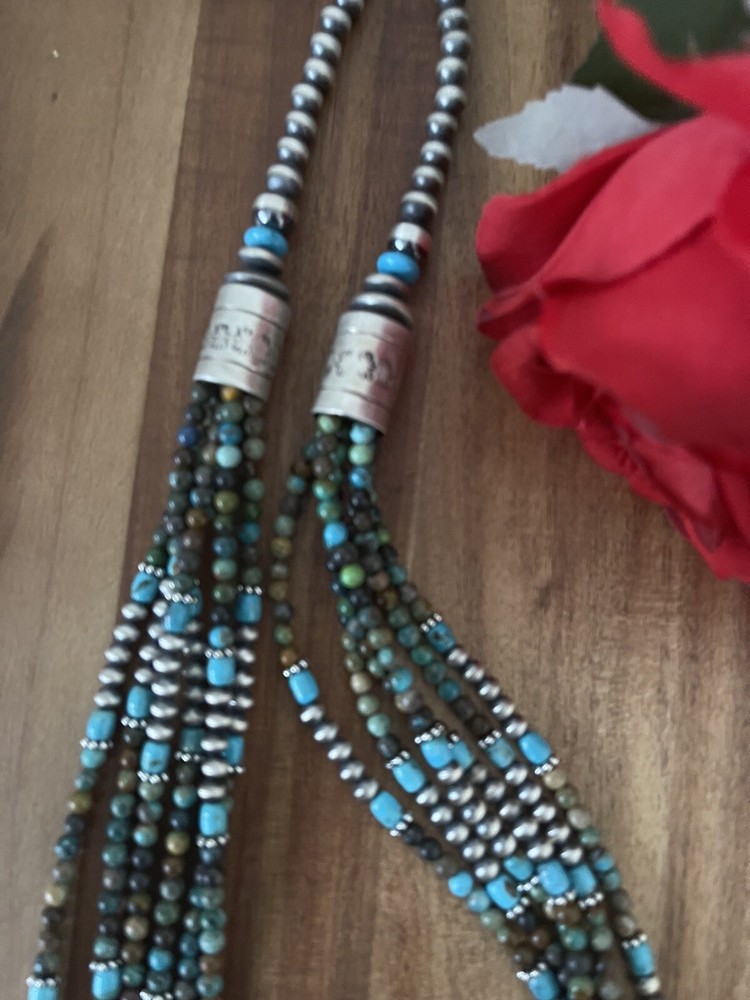 Sterling silver multistrand turquoise bead necklace 26 inch