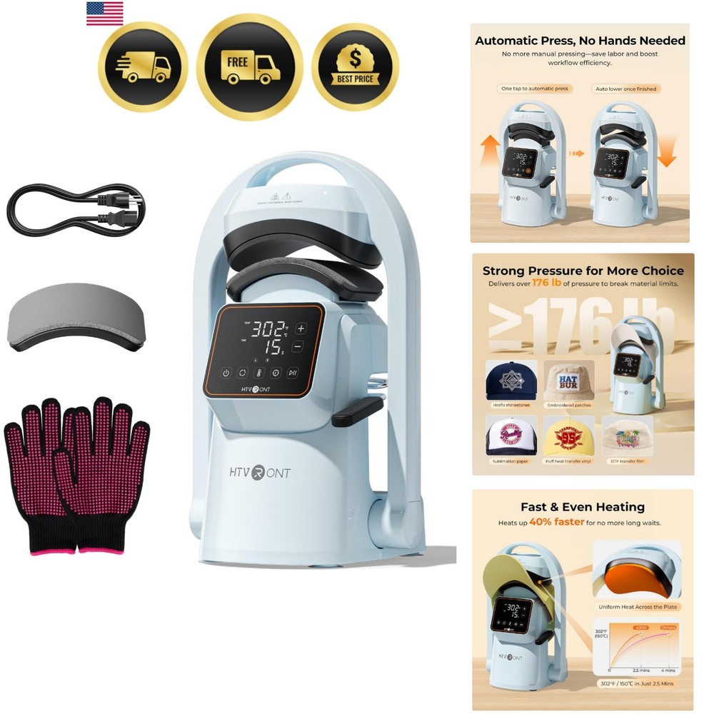 Auto Hat Press Machine - Hat Heat Press Machine with Precise Temp&Timer Contr...