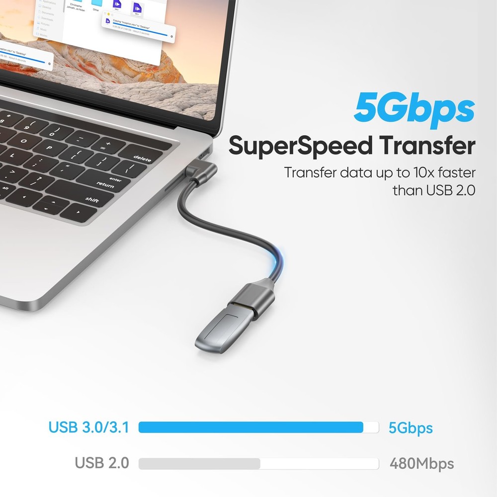 JasRoum Short USB Extension Cable Right Angle & Left 5Gbps Data A 8 inch