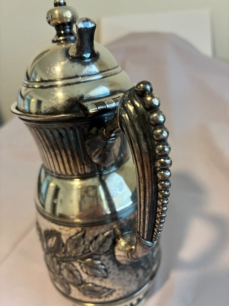 Antique Silver Syrup Pitcher with hinged cover