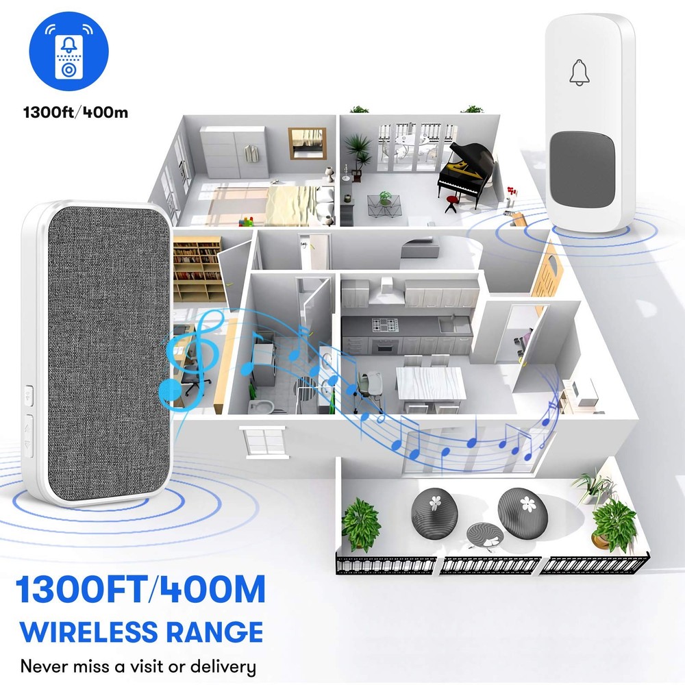 Wireless Doorbell, Remote Door Bell Ringer Wireless Long Range 1300FT with Fa...