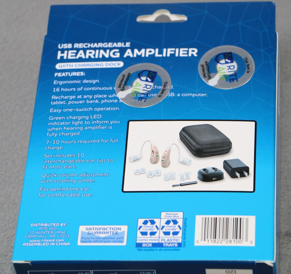 USB Rechargeable Hearing Amplifier 2 Pack w Charging Dock Adjustable Volume