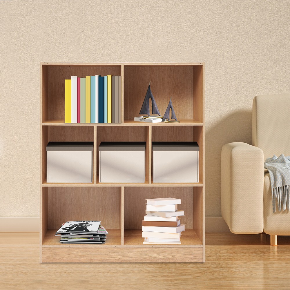 Density Board Bookcase, Bookcase with 7 Compartments, Floor-standing Bookcase