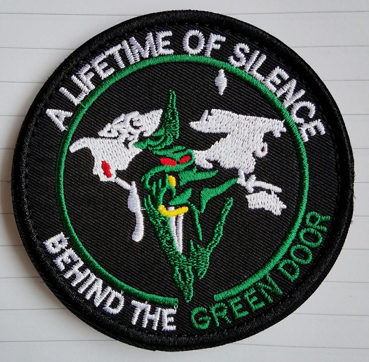 A LIFETIME OF SILENCE BEHIND THE GREEN DOOR TACTICAL EMBROIDERED HOOK PATCH *01