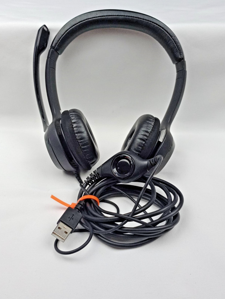 Logitech USB Wired Headset w/ Mic Inline Volume Control Black PC Laptop Tested