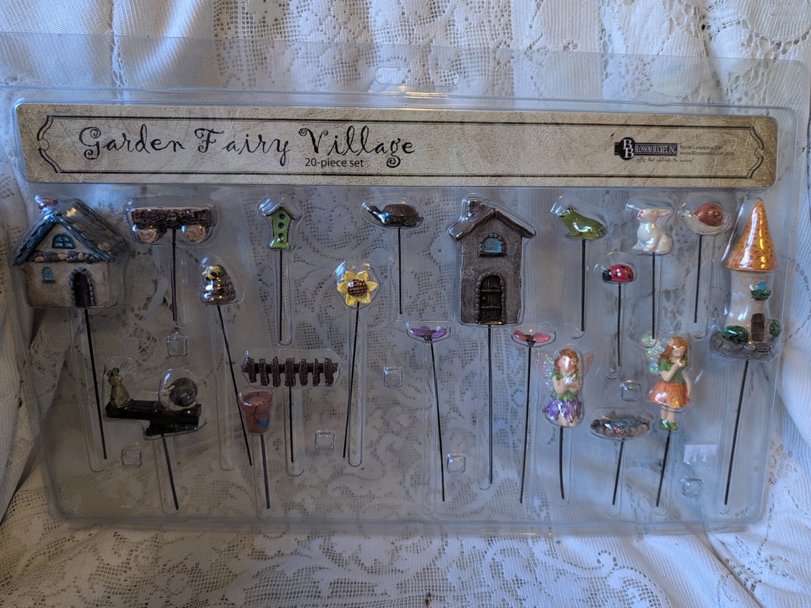 Blossom Bucket Fairy Garden Mini Village Resin Picks Set NEW