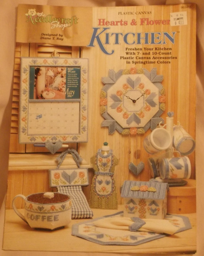 HEARTS and FLOWERS KITCHEN plastic canvas pattern decor leaflet 1996