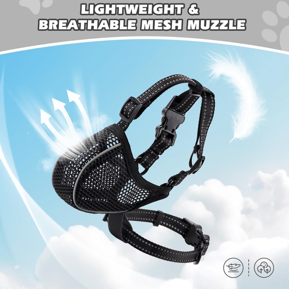 Dog Muzzle,Mesh Soft Muzzle for Small Medium Large Sized Dogs, L, Black