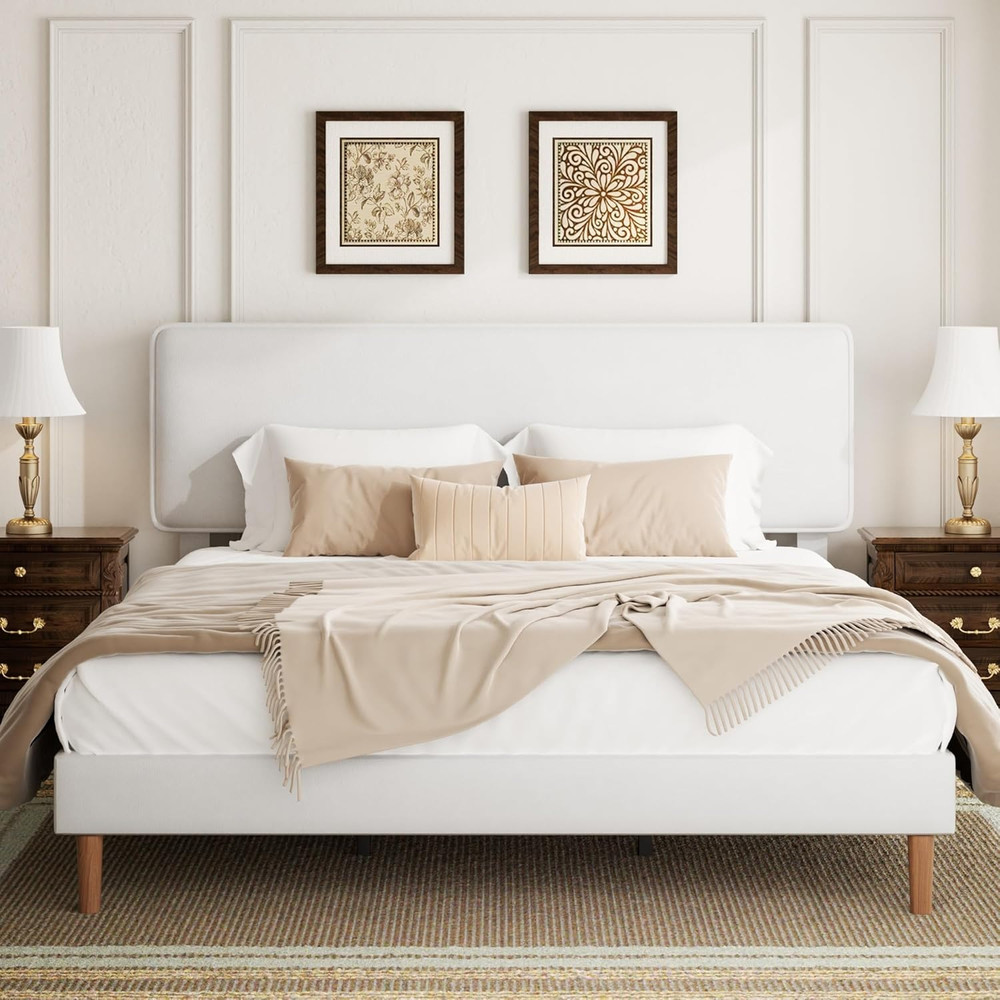 HAOARA King Size Upholstered Platform Bed Frame, PU Leather Adjustable Headboard
