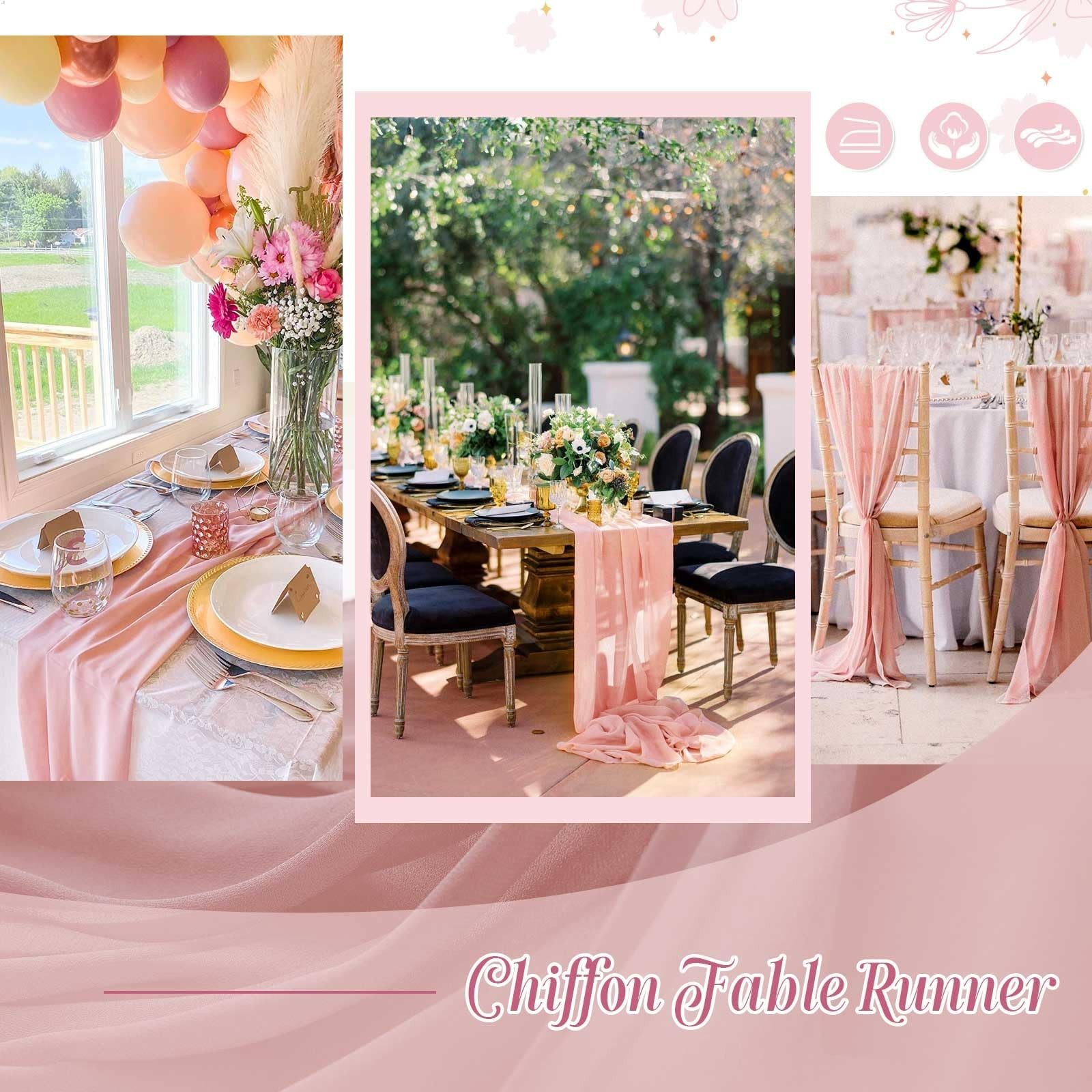 Dusty Rose Table Runner 27x120 Inches Rustic Chiffon Table Runner for Wedding...