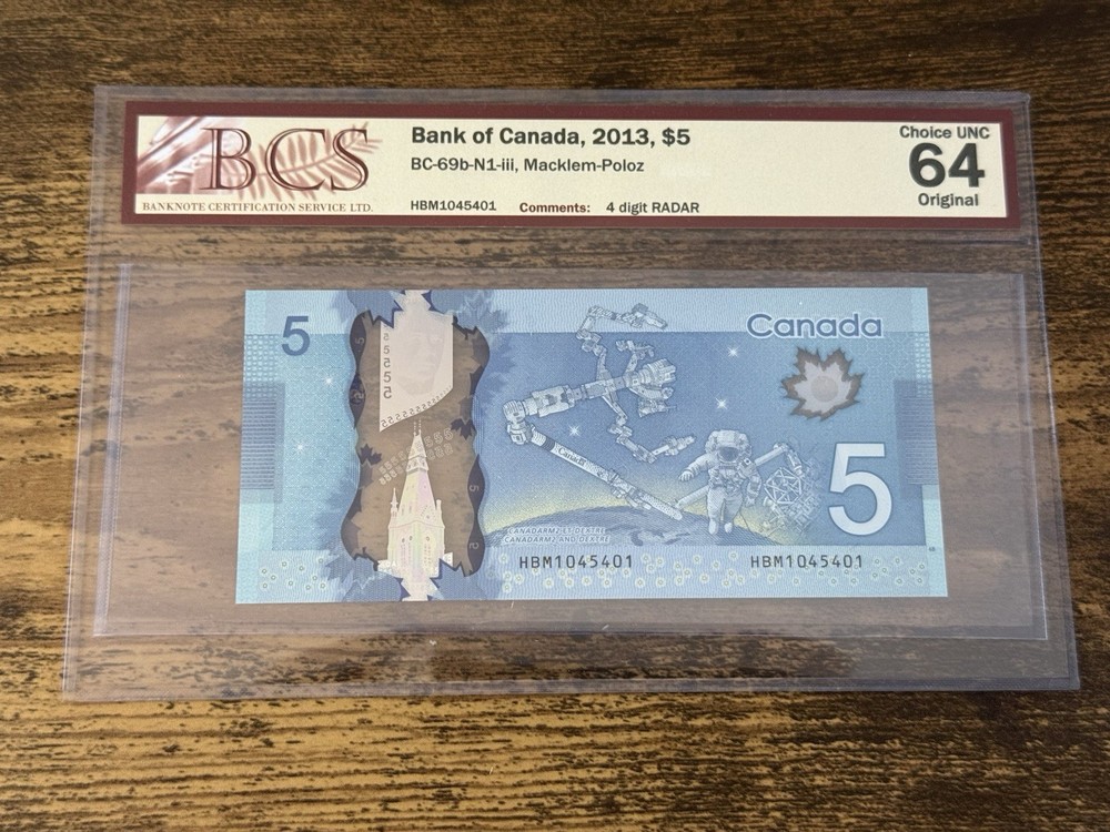 RARE CONSECUTIVE RADAR RUN - Canada $5 Frontier - HBM Pref - BCS 64 Choice UNC