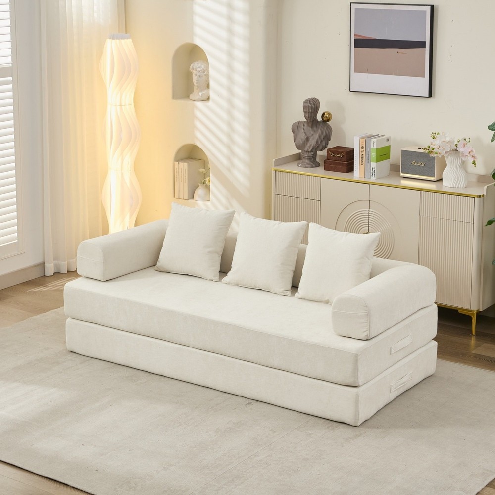 Convertible Sleeper Sofa Bed Floor Couch Sofa Chairs Folding Sofa Bed w/ Pillows
