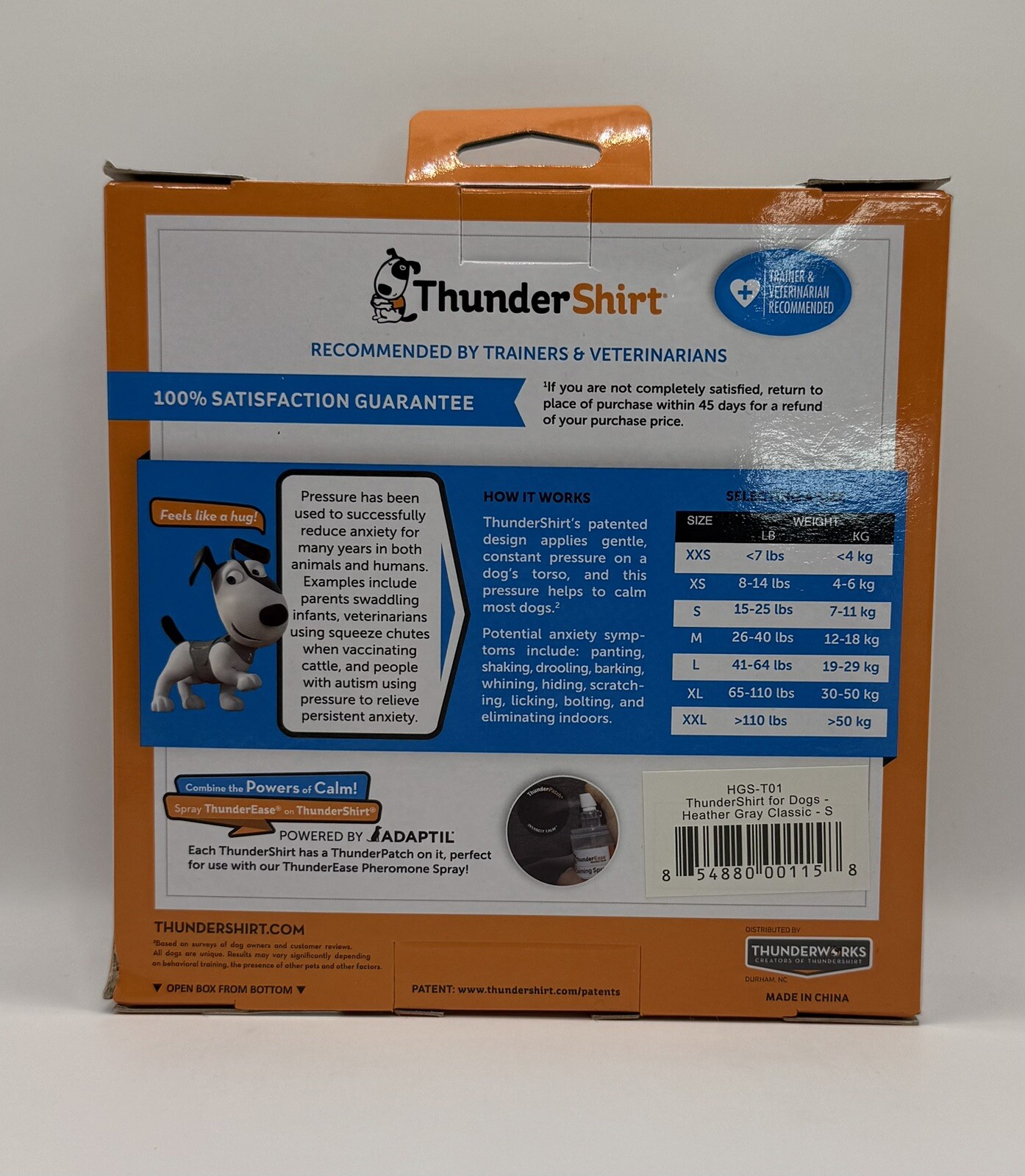 Thundershirt Dog Anxiety Calming Jacket S Small 15-25lbs Solid Gray