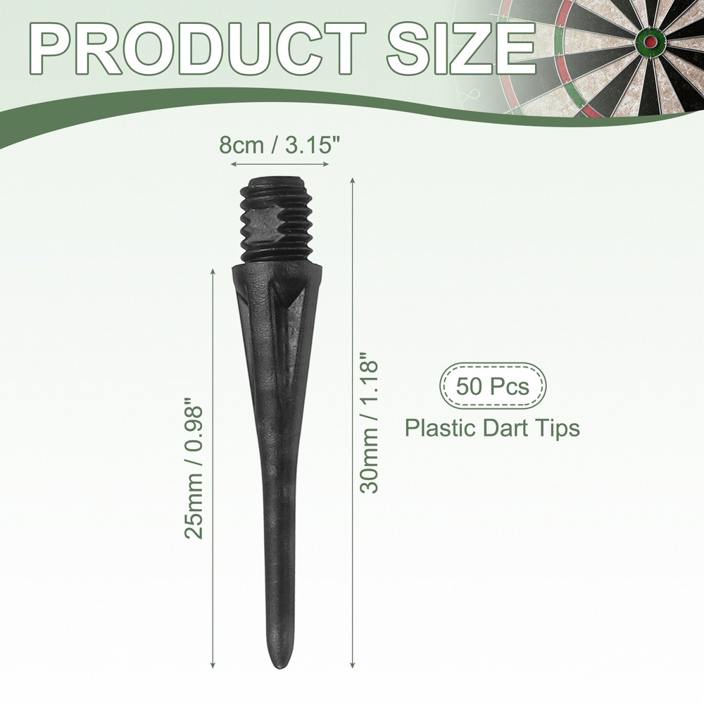 Plastic Dart Tips, 2BA Thread Soft Tip Dart Accessories 50 Pack & Black