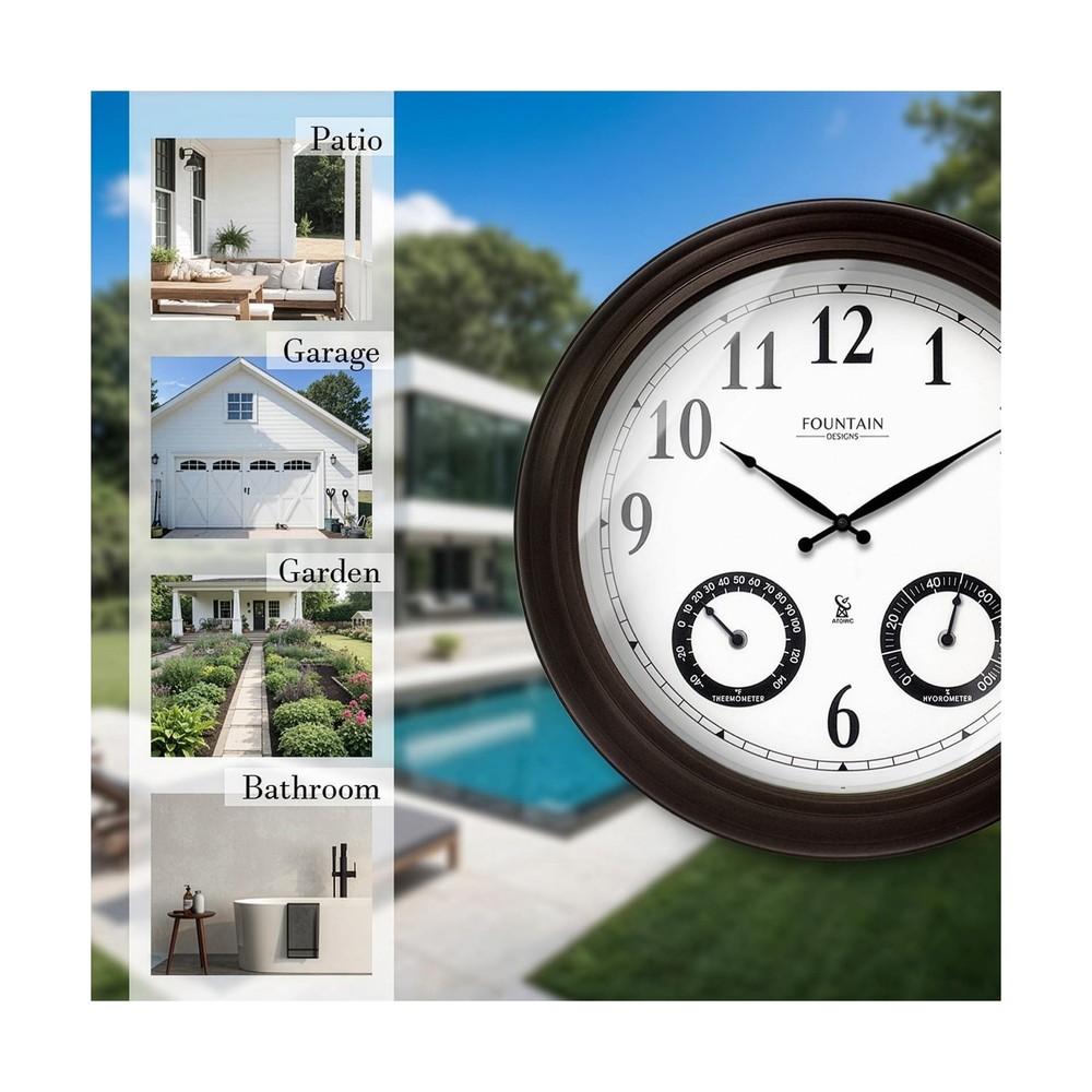 20" Evander Large Outdoor Atomic Wall Clock with Temperature & Humidity, Wate...