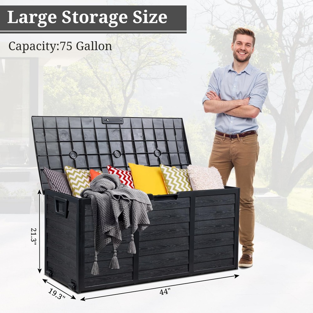 75 Gallon Deck Storage Box, Durable Storage Container Bin Store Patio Cushion...