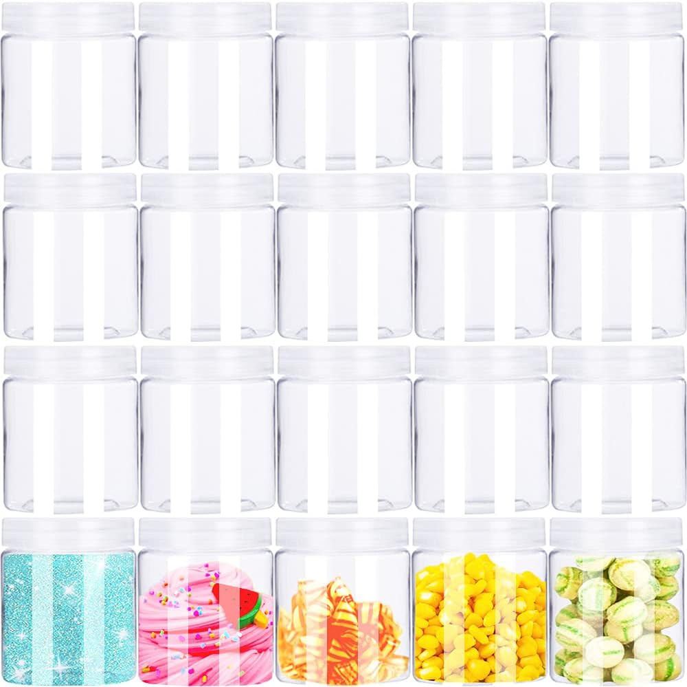 20 Pack 4Oz Empty Clear Slime Containers,Round Plastic Cosmetic Jars with Lids,T