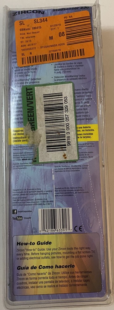 Open Box Zircon Edge Finding Stud Sensor e30: Stud Finder Wire Warning Detection