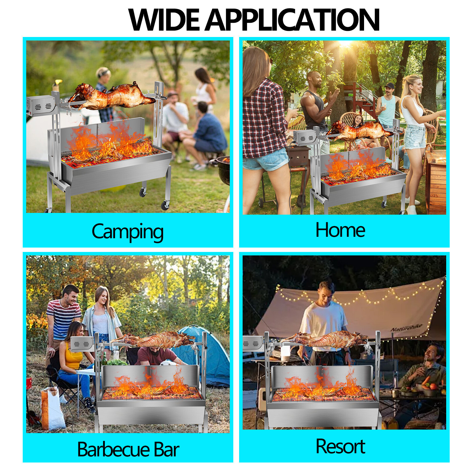 LoJok 48'' Spit Roaster Rotisserie Pig Lamb Roast BBQ Portable Outdoor Grill